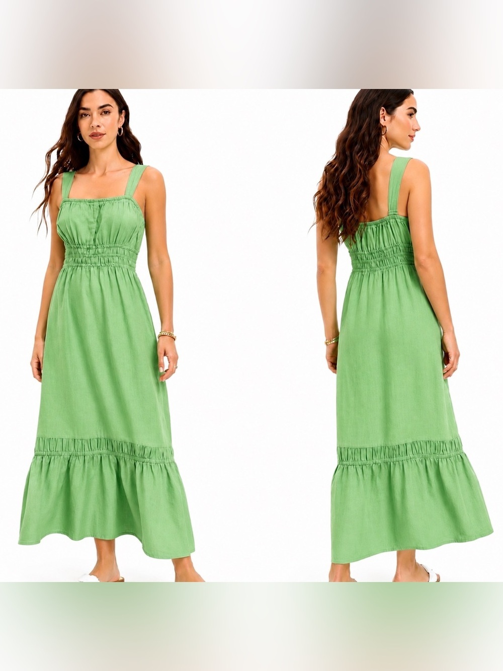 Loft lime green linen blend maxi dress, XLP